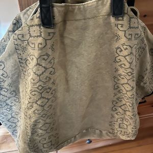 Used Free People Boho Bag, army green with black scroll